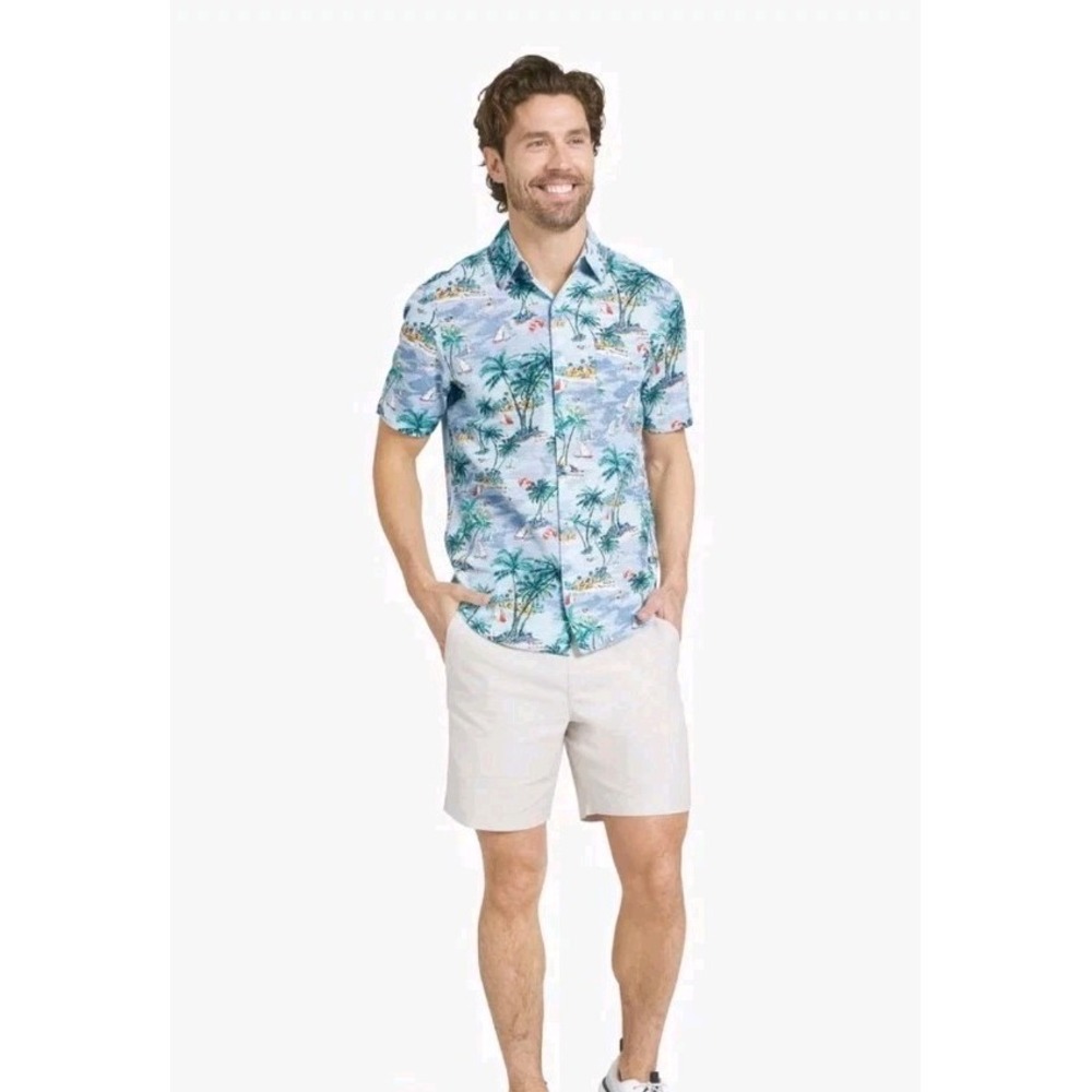 Chaps Seacoast Wash Coastal Linen Blend XL Button-Up NWT Shaded Blue